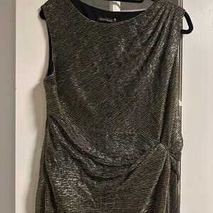 Ellen Tracy black and gold lame dress, twist in front, size 16